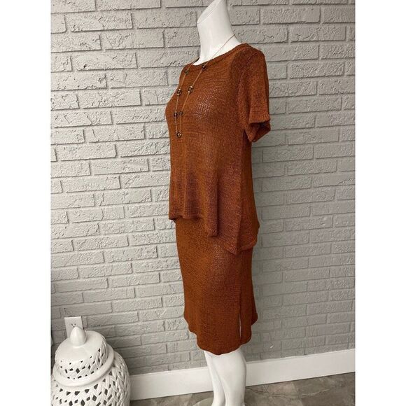 Bluivy Women Brown Asymmetric Hem Knit Drawstring Waist 2 Pcs Skirt Set Size S N - Picture 3 of 11